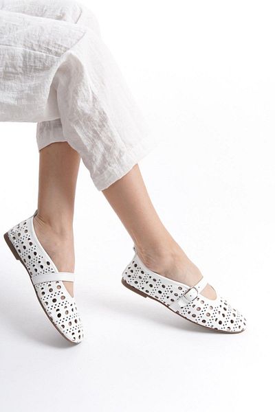 Mubiano Collection Mubiano Genuine Leather Collection Women's Ballerinas White -Mcrgn8034-B