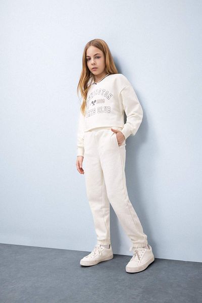 DeFacto Set de 2 piese pentru fete, hanorac imprimat, pantaloni de sport cu talie elastică D9886A825SP