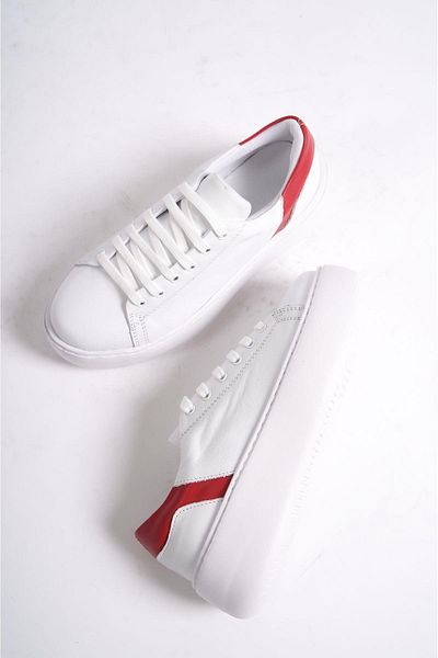 Mubiano Piele autentică MB6303-BK Pantofi și pantofi sport pentru femei, cu talpă groasă, roșu, alb