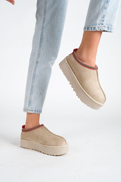 Mubiano MB4040-BJ Women's Winter Thick Sole Furry Suede Beige Slippers & Home Shoes