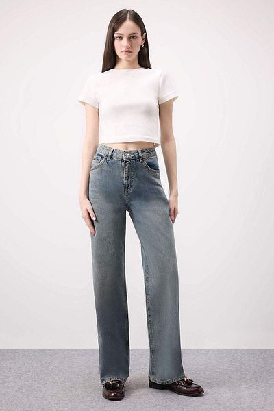 DeFacto 90's Wide Leg ψηλόμεσο μακρύ τζιν παντελόνι που πλένεται D6617ax25sp