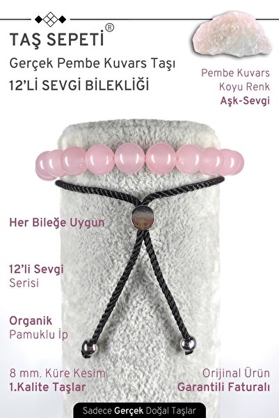 TAŞ SEPETİ 12'li Mutlak Sevgi Serisi Gerçek Koyu Pembe Kuvars Doğal Taşı Unis...