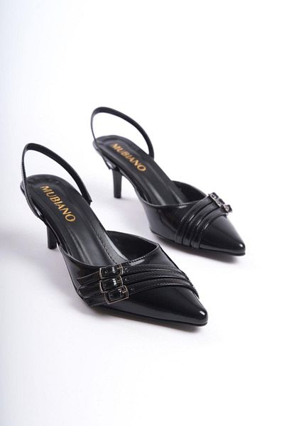 Mubiano MBHRN720-S Pantofi cu toc stiletto și cu toc înalt pentru femei, cu spatele deschis, din piele lacuită