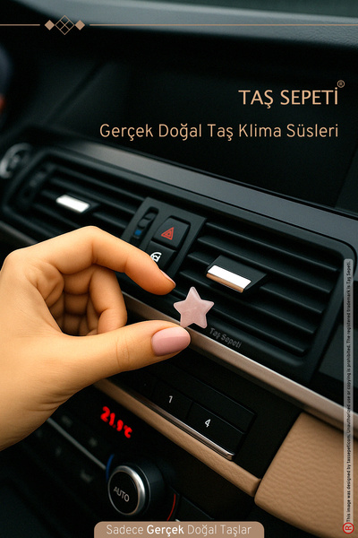 TAŞ SEPETİ زخرفة مكيف هواء السيارة، حجر طبيعي حقيقي، نجمة كوارتز وردية، ملحقات طوربيد، زخرفة داخلية، مشبك زخرفي