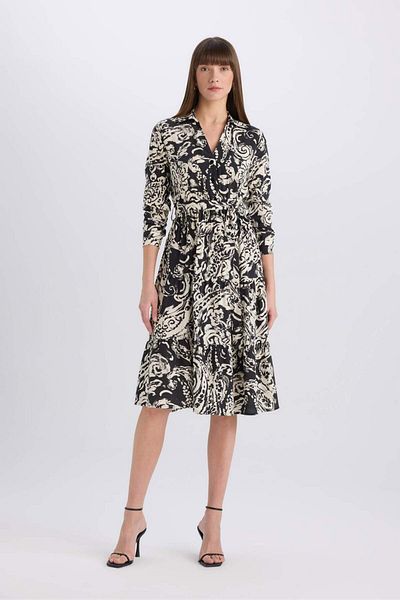 DeFacto Rochie midi cu mâneci lungi și model de guler de cămașă E5995AX25SP