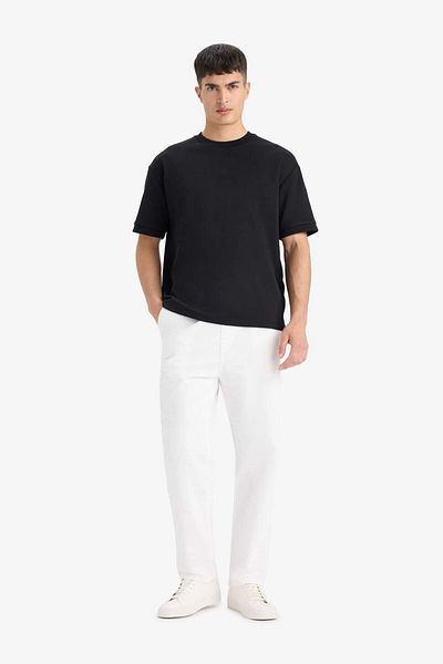 DeFacto Tricou negru oversize cu mânecă scurtă, cu mânecă scurtă, din țesătură grea B6494AX25SP