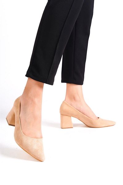 Mubiano Mbzfr601-Sn Women's Suede Block Heels 6 cm Pointed Toe Nude Stiletto & Heels Shoes