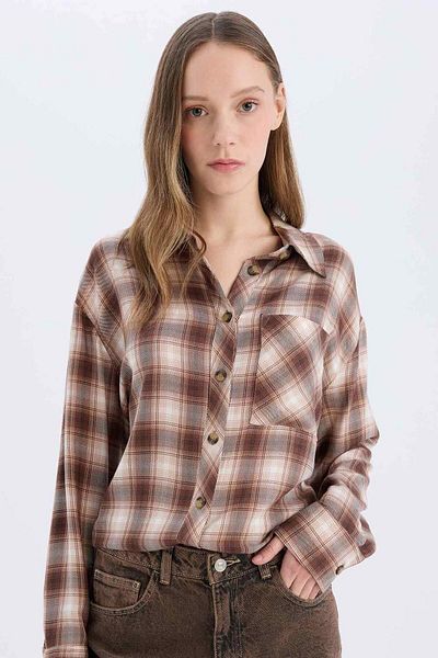 DeFacto Cămașă cu mânecă lungă din flanel cu carouri oversize Coool E4593AX25SP