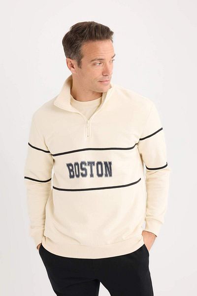 DeFacto Relax Fit Stand Collar Zip Printed Thick Sweatshirt D4714Ax24Au
