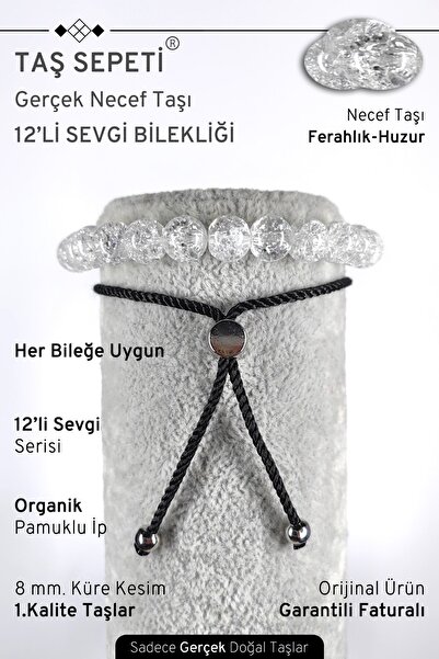 TAŞ SEPETİ 12'li Mutlak Sevgi Serisi Gerçek Necef Doğal Taşı Unisex Ayarlı Bi...