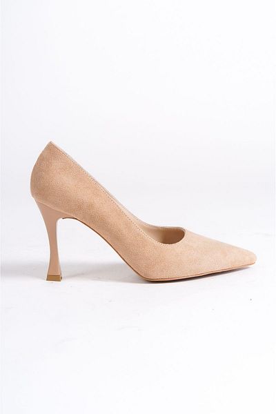 Mubiano Piele autentică MB970-BJ Tocuri subțiri de 9 cm pentru femei, piele de căprioară bej, pantofi stiletto și cu toc înalt