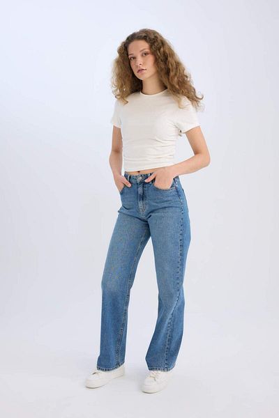 DeFacto 90er-Jahre-Jeans mit weitem Bein, hoher Taille und weitem Bein, lange Jeans, Schneewaschhose D7952AX25SP