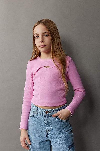 DeFacto Tricou cu mânecă lungă pentru fete, cu decolteu, cu nervuri E0463A825SP