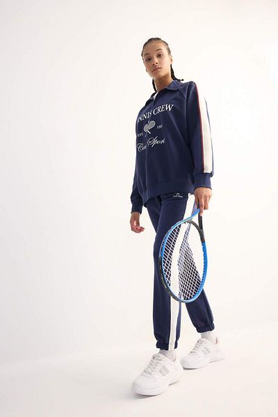 DeFacto Oversize Polo Neck Printed Sports Sweatshirt - D7131Ax