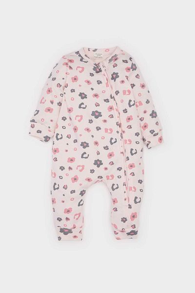 DeFacto Baby Girl Newborn Print Zip Long Sleeve Romper E0888A525Sp