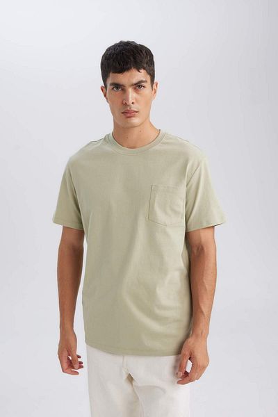 DeFacto 100% Cotton Regular Fit Crew Neck Pocket Detail Basic Plain Short Sleeve T-Shirt D4797Ax24Au