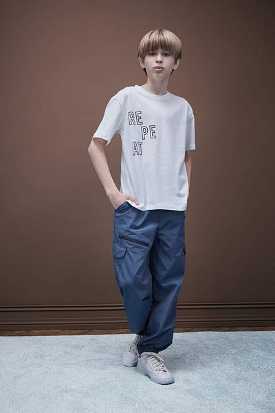DeFacto Tricou cu mânecă scurtă cu imprimeu pe spate pentru băiat D9505A825SP
