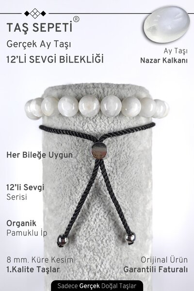 TAŞ SEPETİ 12'li Mutlak Sevgi Serisi Gerçek Aytaşı Doğal Taşı Unisex Ayarlı A...