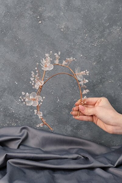 Hobigram Coroană de mireasă cu flori de henna cu design special Zinel de culoare cupru