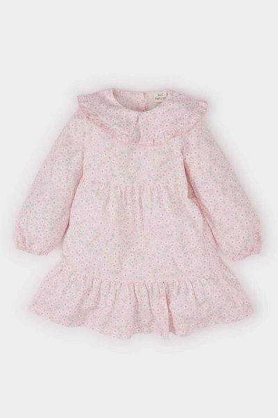DeFacto Rochie din twill cu mânecă lungă, cu rever mare, pentru fetițe D9329A525SP