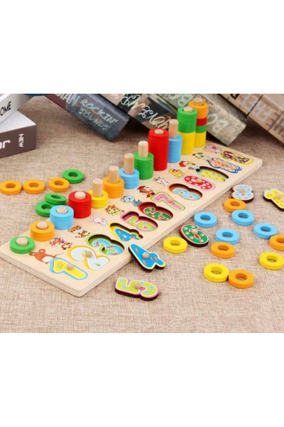 SAMTOYS Ahşap Logaritma Montessori Sayılı Eğitici Öğretici Eşleştirme Oyunu