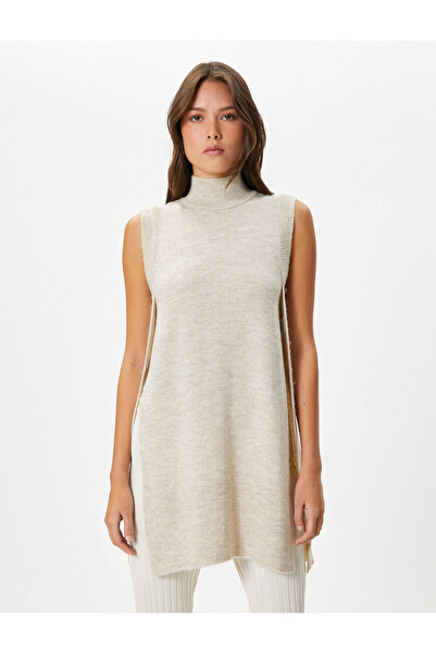 Koton Трикотажна жилетка с висока яка и странична цепка