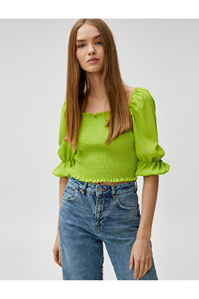 Koton Tricou Crop Gipsey Mâneci balon Guler pătrat Wrap