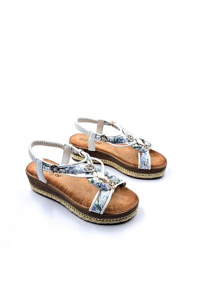 Guja Sandale sport elegante, albe, cu talpă cu pană, cu detaliu de espadrile, elastic și cu pietre