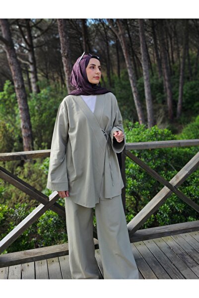 shop Keten pantolonlu Kimono Takım