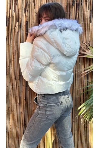 ayakuydur White Hooded Women's Puffer Jacket