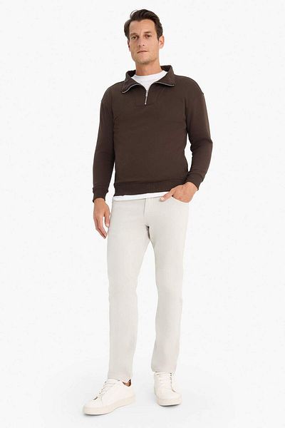 DeFacto Relaxed Fit Stand Collar Zip Thick Sweatshirt E5332Ax24Wn