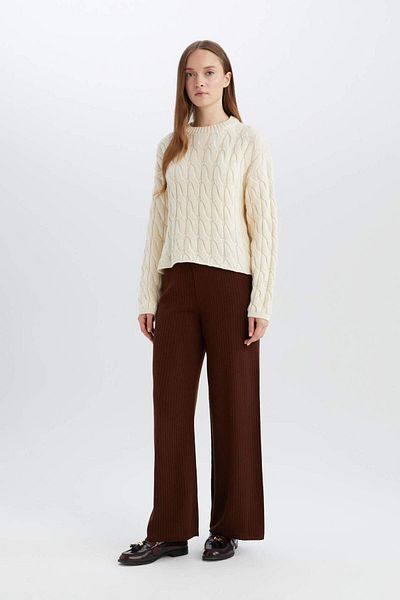 DeFacto Relaxed Fit Knitwear Trousers - Wide Loose Leg, Stretchy Waisted E2940Ax24Wn