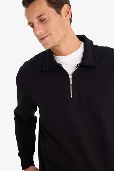 DeFacto Relaxed Fit Polo Neck Zip Sweatshirt E5333Ax24Wn