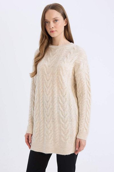 DeFacto Strickpullover-Tunika mit normaler Passform, Rundhalsausschnitt, Haarstrickmuster, B4284AX24WN