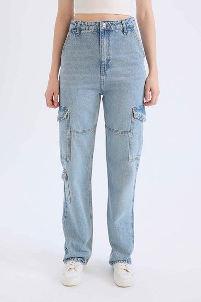 DeFacto Blugi lungi cu talie înaltă - Pantaloni cargo cu picioare largi D5413AX24WN