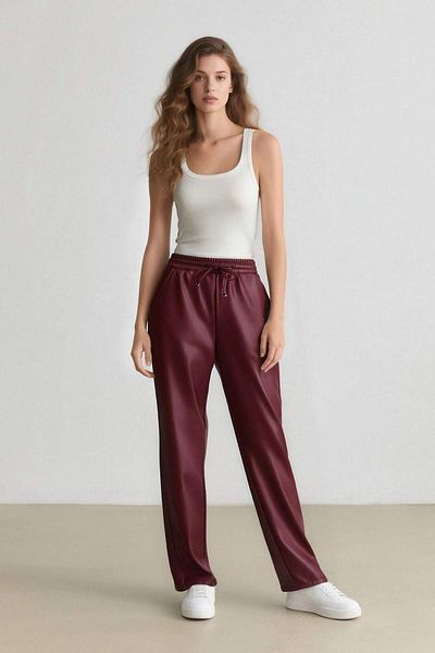 DeFacto Jogger Pocket High Waist Standard Leg Faux Leather Pants V8072Az24Wn
