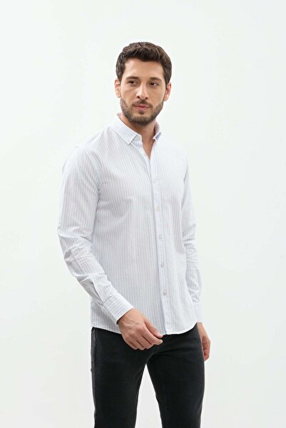 SHIRTSPRO shirtpro 100% cotton stripe fabric regular fit long sleeve button d...