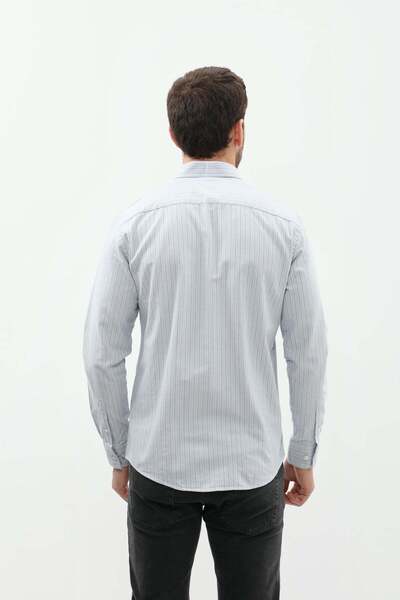 SHIRTSPRO قميص شيرت برو 100% قطن مخطط بقصّة عادية باللون الأزرق الفاتح