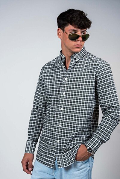 SHIRTSPRO قميص احترافي من القطن بأكمام طويلة وأزرار ومقاس ذكي، لون أزرق مخضر ...