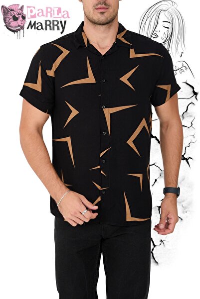 zuh giyim Ανδρικό πουκάμισο Camel Color Viscose Camel ριγέ φαρδύ