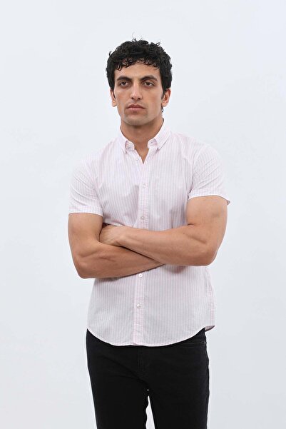 SHIRTSPRO قميص أكسفورد بأكمام قصيرة وياقة وأزرار من شيرتبرو باللون الوردي