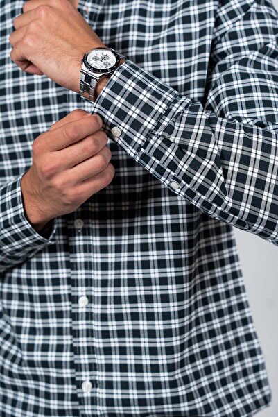 SHIRTSPRO قميص برو قطني أنيق بأكمام طويلة وأزرار وقميص أخضر منقوش بنقشة مربعات