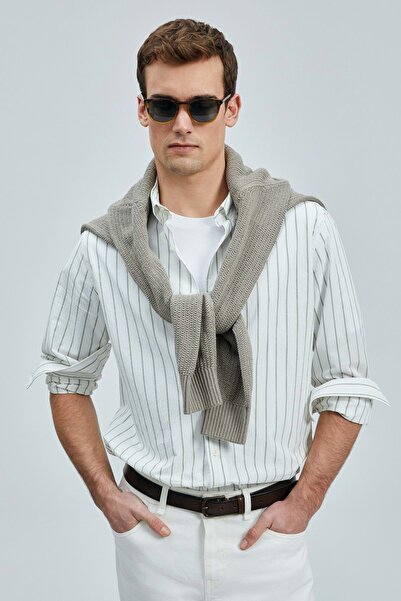 Lufian 111010639 قميص Nıcer رجالي أساسي بقصة عادية قميص رجالي أخضر