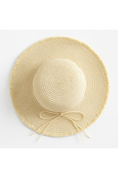 Avantaj Kapıda Pălărie de plajă Fedora din paie pentru femei – Detaliu cu fun...