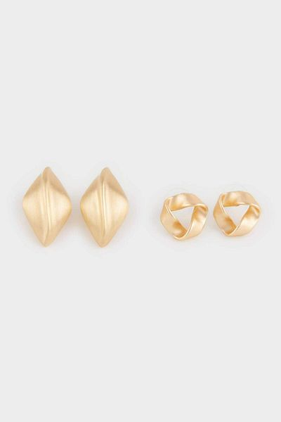 DeFacto Women's 2-Piece Matte Gold Earrings E1327Axns