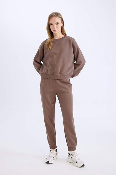 DeFacto Set de 2 pantaloni de sport cu talie elastică și hanorac gros cu gâtul rotund D8022axns