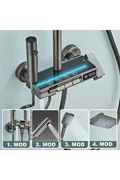 RENA DESIGN ANTRESİT DIJITAL EKRAN PİYANO FONKSİYONEL AKILLI DUŞ SİSTEM BANYO BATARYA ROBOT YAĞMURLAM AMBİYANS