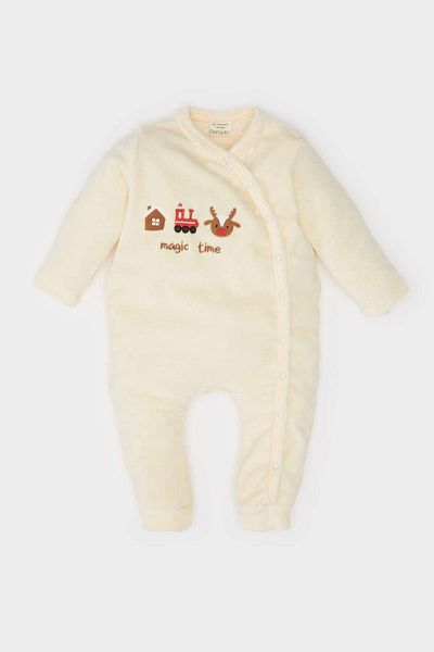 DeFacto Baby-Jungen-Strampler aus Samt mit Neujahrsmotiv – langärmlig, mit Druckknöpfen D6510A524WN