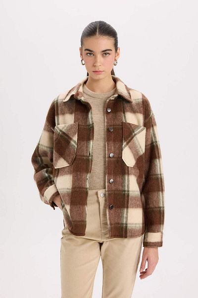 DeFacto Μακρυμάνικο πουκάμισο Oversize Wide Fit καρό φανελένιο E0572AX24WN