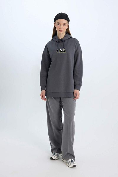DeFacto Regular Fit Hooded Printed Inside Soft Furry Thick Sweatshirt Tunic E0317Ax24Wn